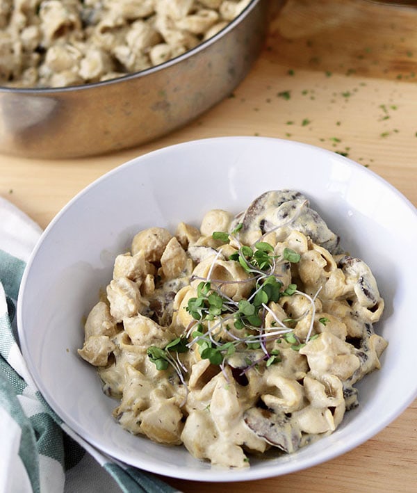 Velvety vegan carbonara creamy pasta sauce in a bowl