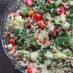 This quinoa lentil salad is a summery blend of fresh vegetables, lentils and cilantro. It is vegan, vegetarian and gluten free! Great for meal prep. #vegan #Vegetarian #glutenfree #coldsalad #mealpreplunches #easymealprep | Mealswithmaggie.com