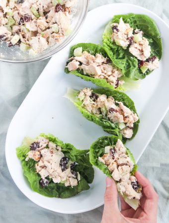 5-ingredient healthy chicken salad that can be eaten multiple ways! So easy, satisfying and perfect for any occasion! | Mealswithmaggie.com #healthychickensalad #5ingredientmeals #easydinneridea #easylunchidea #partysnack #rotisseriechicken #mealswithmaggie #quickmeals #chicken #healthysalad