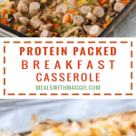 This protein packed breakfast casserole is filled with savory sausage, vegetables and crispy hashbrowns. Perfect for prepping the night before for a tailgate or brunch with friends. | mealswithmaggie.com #proteinpacked #breakfastcasserole #healthybreakfastcasserole #fennel #sausage #hashbrowns #eggcasserole 