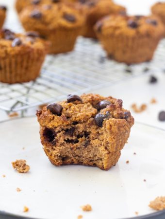 Grain free pumpkin muffin with bite mark.