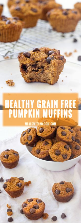 Long image with text of healthy grain free pumpkin muffins