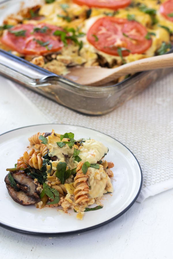 Pasta bake on a plate. 