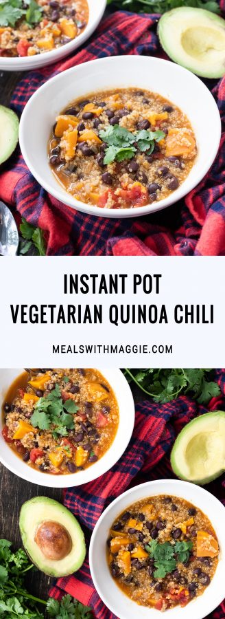 Long image with text for vegetarian instant pot chili