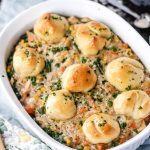 This Healthy Chicken Pot Pie with Biscuits is easy, delicious and is big enough to feed the whole family. Heart healthy, comforting and satisfying. | mealswithmaggie.com #chickenpotpie #healthychickenpotpie #chickenpotpiewithbiscuits #healthycomfortfood #easychickenpotpie