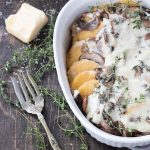 Baked polenta and mushroom casserole – This casserole is a tasty holiday side dish that is vegan and gluten free.  The combination of polenta, mushrooms and thyme create a harmonious blend of flavors that put a new definition to the term, comfort food.  | MealswithMaggie.com #healthythanksgiving #casserole #thanksgivingcasserole #glutenfreecasserole #veganthanksgiving #healthycasserole