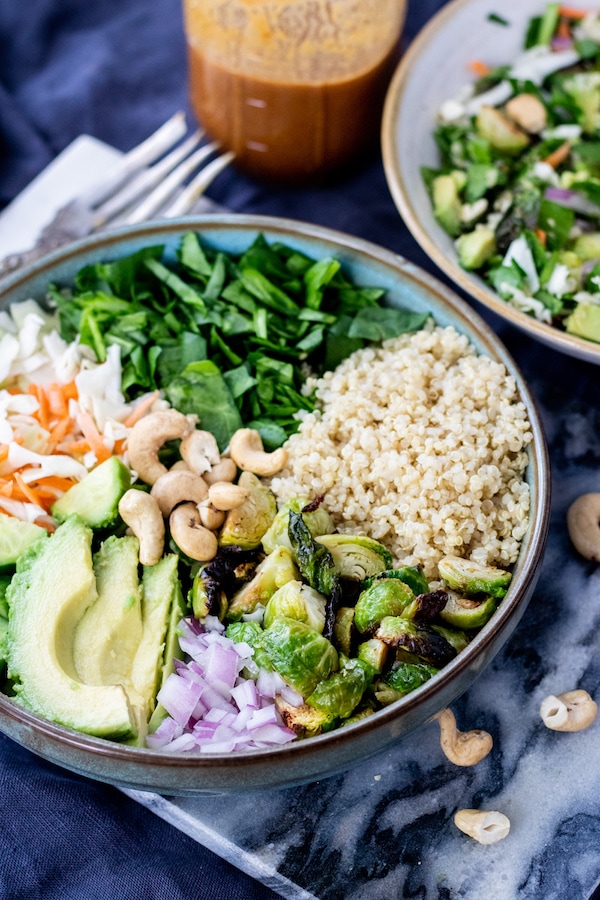 Ingredients for chopped salad in a bowl.