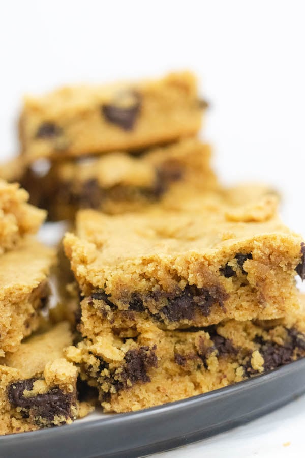 Blondies on a plate stacked