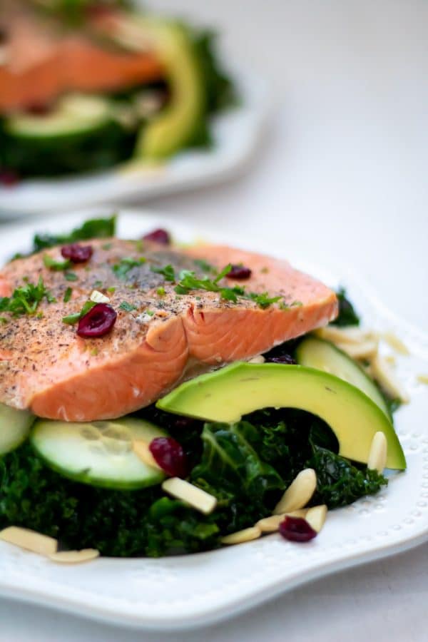 salmon on top of vegetables