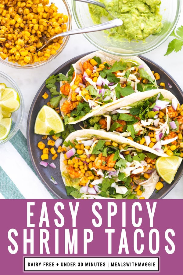 easy spicy shrimp tacos image with text