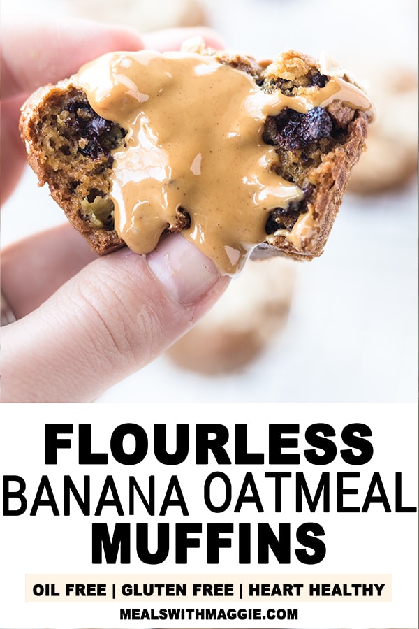 Flourless banana oatmeal muffin dripping with peanut butter