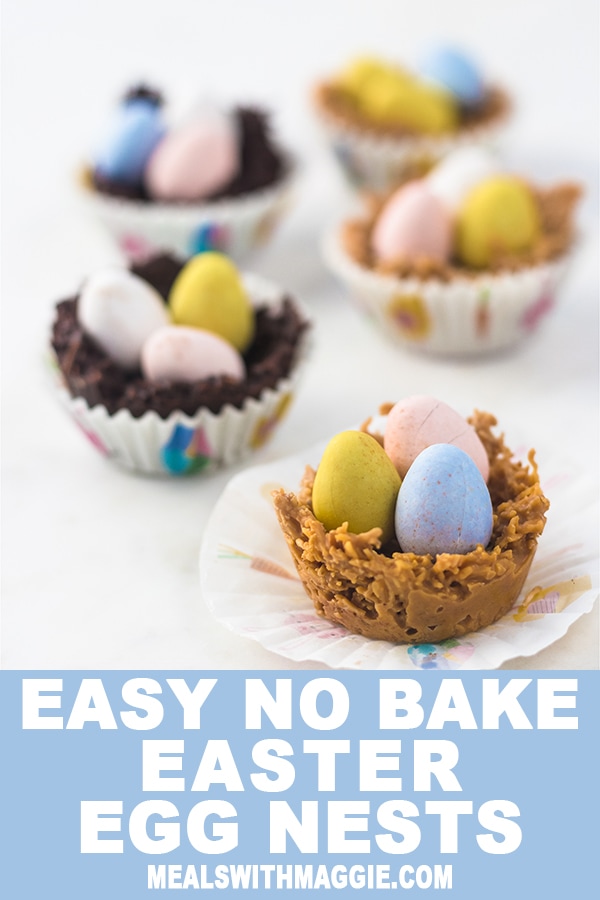 Easy no bake easter egg nests with text