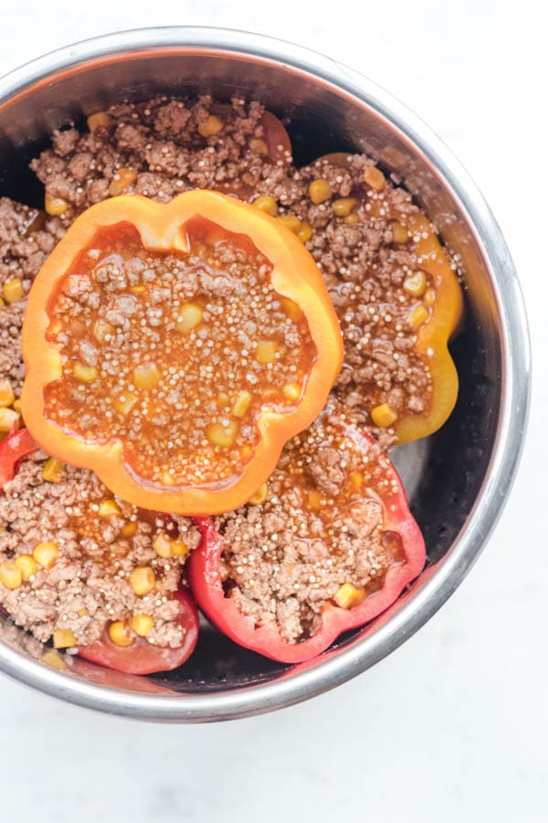 Stacked stuffed peppers in an instant pot
