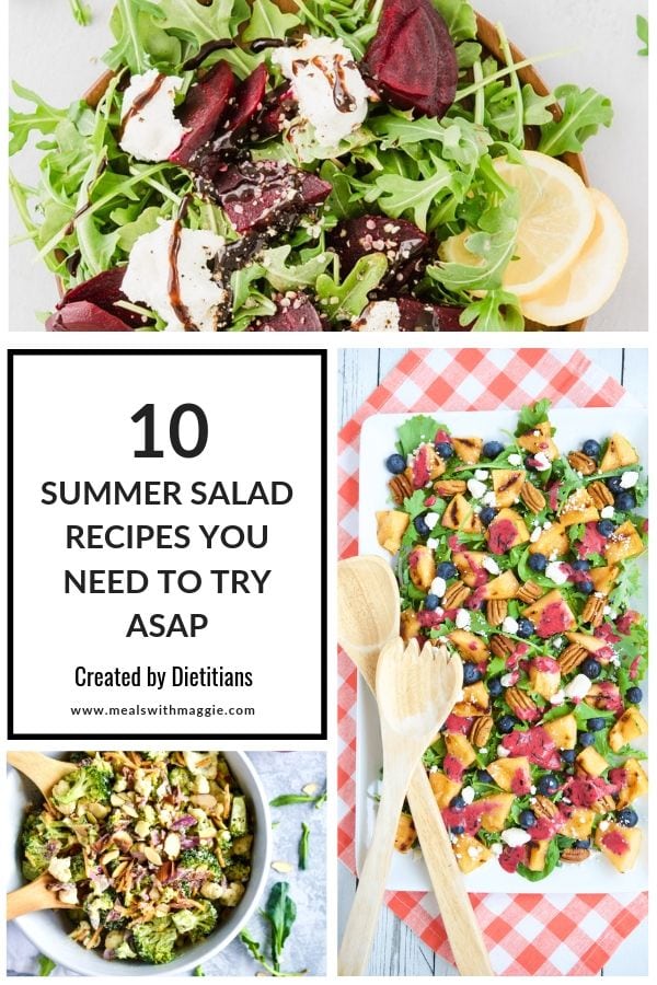 Pictures of salads around text that says 10 summer salad recipes.