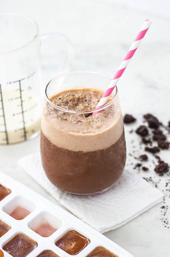 iced coffee drink in a glass with a straw.