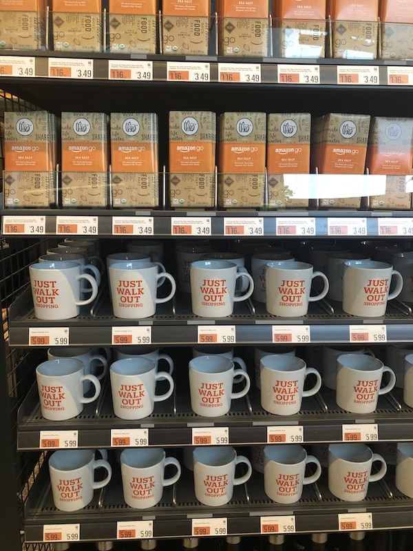 mugs and chocolate at AmazonGo store.