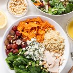 Turkey salad with ingredients in one bowl.