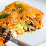 Enchilada lasagna stuffed with avocado cream