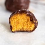 The inside of a pumpkin truffle dessert.