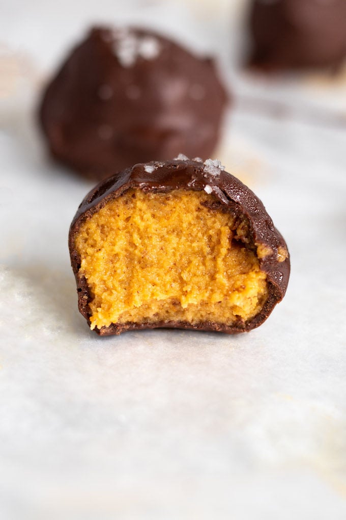 The inside of a pumpkin dessert bite. 