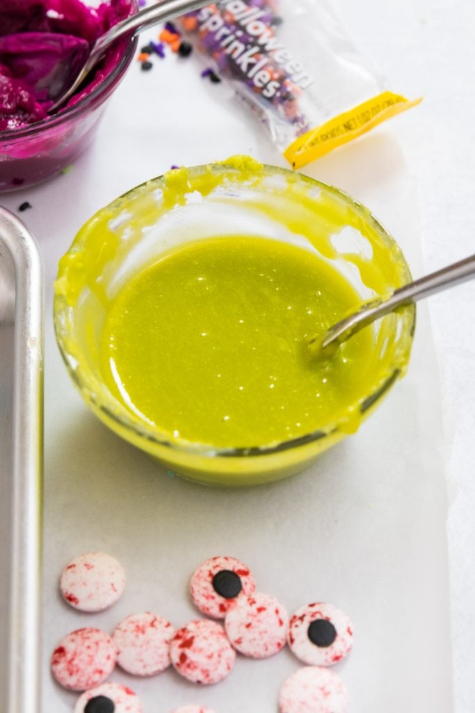 yogurt and chocolate mixture in a dish with a spoon. 