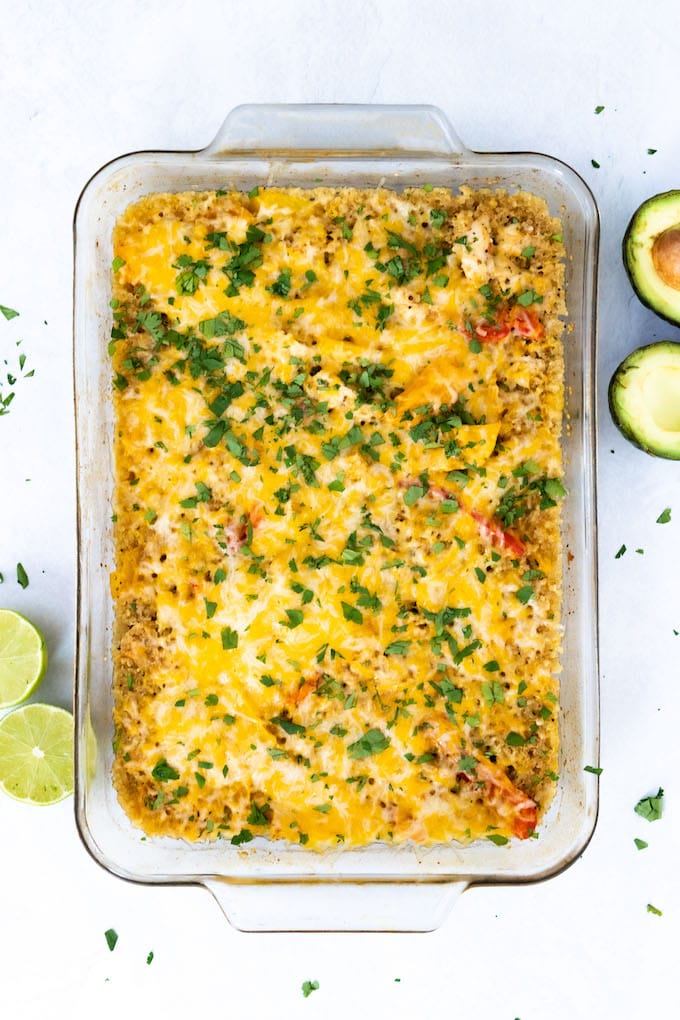 Oven baked chicken fajita casserole.