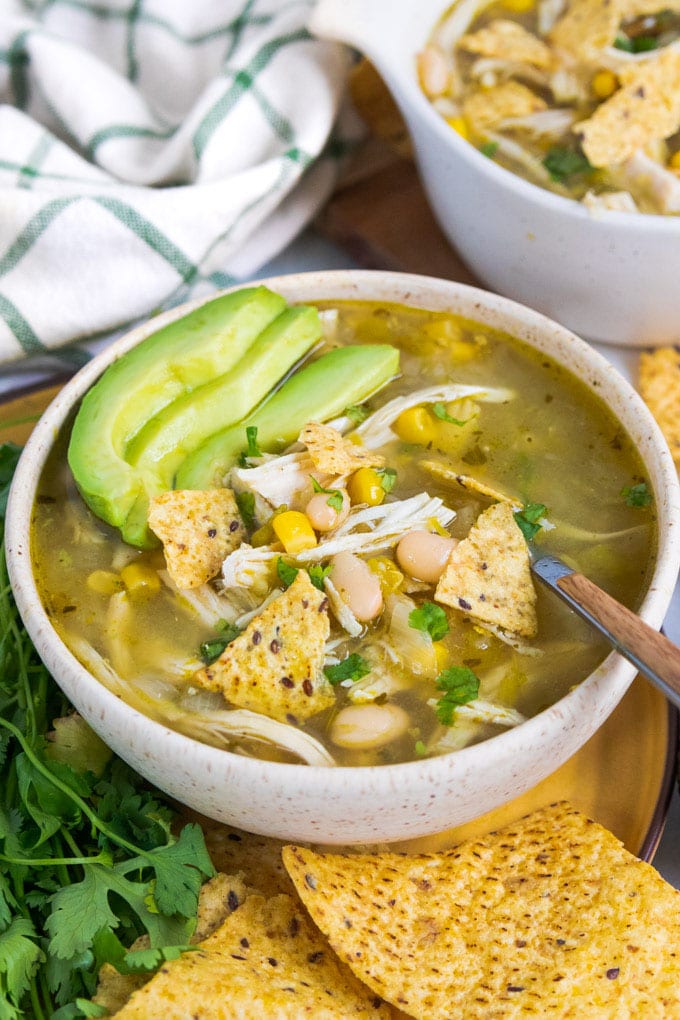 Chicken soup in a bowl. 