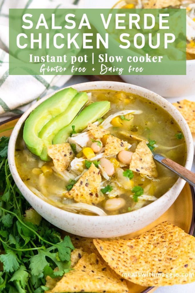 salsa verde chicken soup image with text.