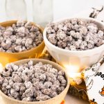 Puppy chow in bowls with candy corn