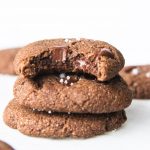 double chocolate chip cookies with sea salt on top.