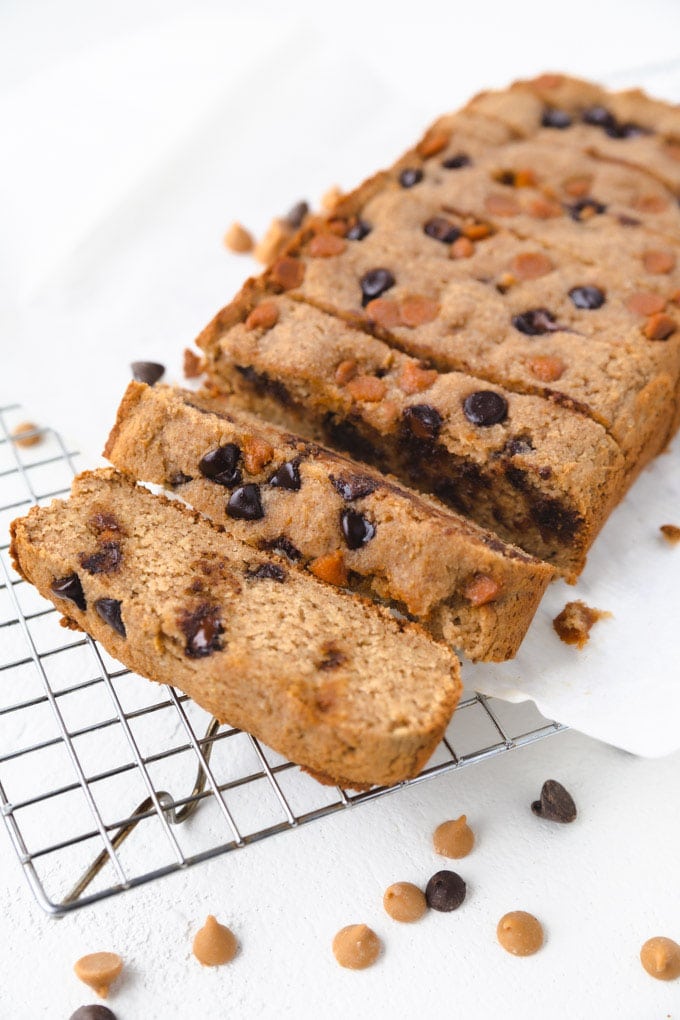 almond flour Bread sliced on a drying rack.