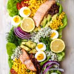 salmon Cobb salad on a large plate