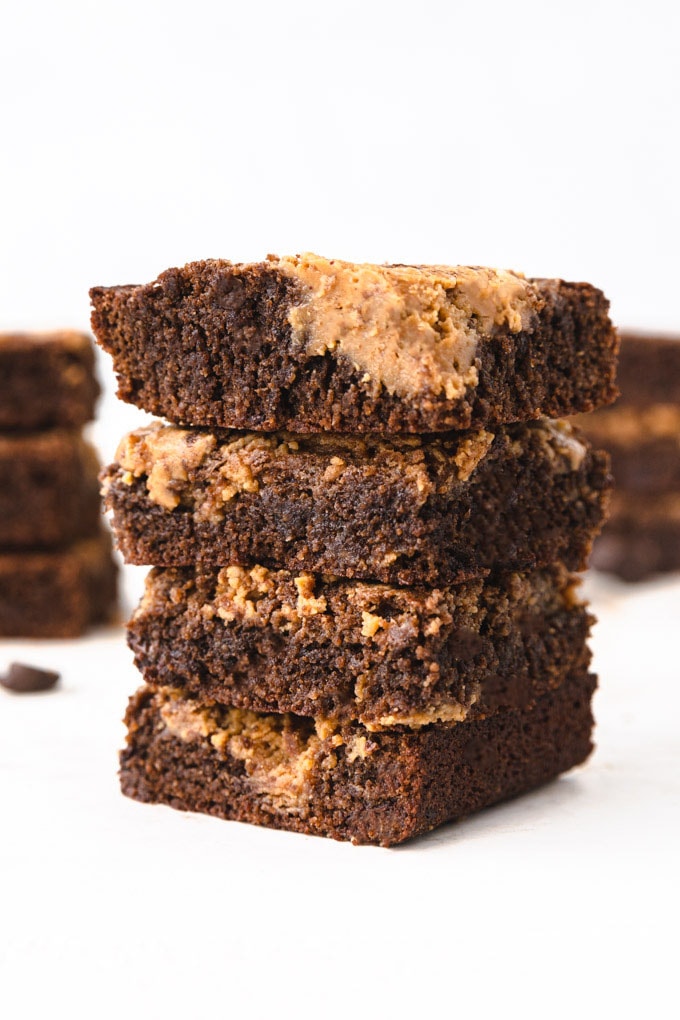 marbled brownies on top of each other.