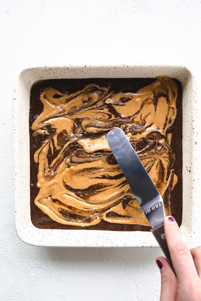 swirling peanut butter for marbling