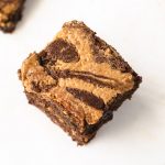 The top of a marbled peanut butter brownie