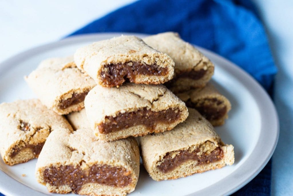 Fig bars on a plate for a healthy spring recipe.