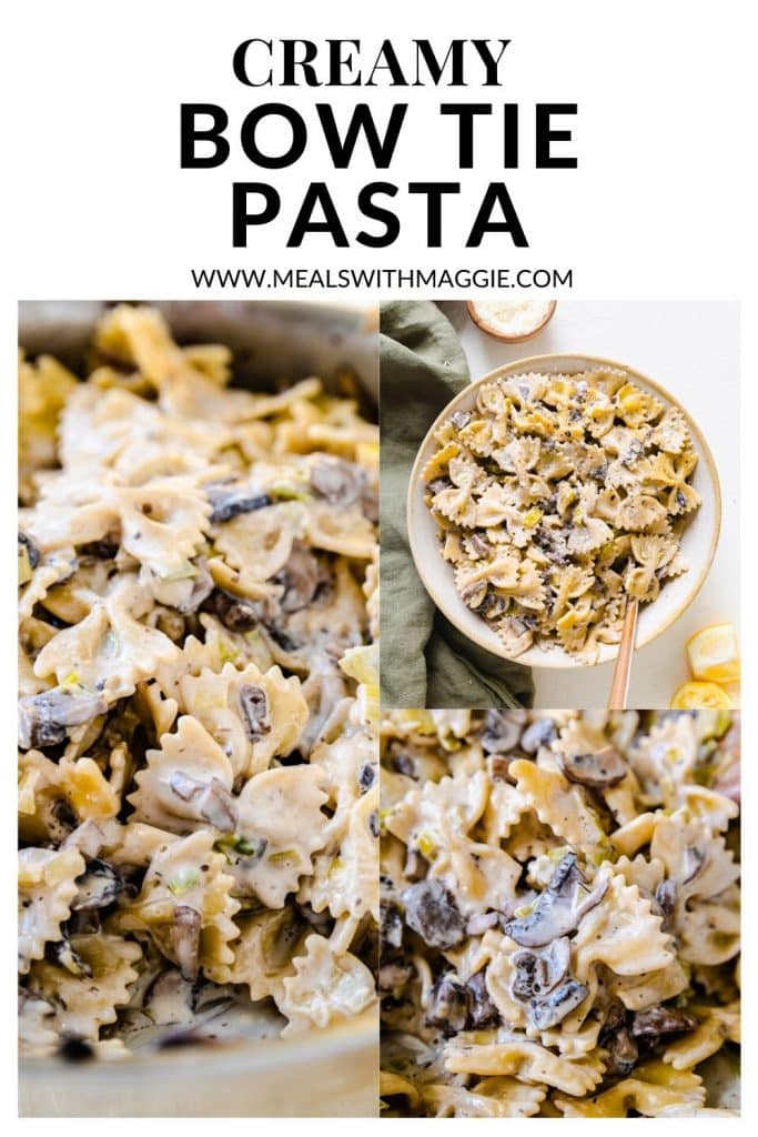 bow tie pasta text above three pictures.