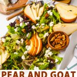 a pear and goat cheese salad on a plate with balsamic vinaigrette