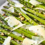 Asparagus on a sheet pan with parmesan and lemon