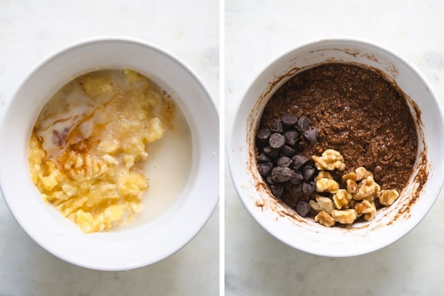 side by side picture of ingredients for brownie batter.