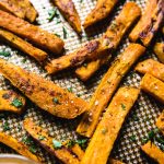 sweet potato fries with parsley and salt.