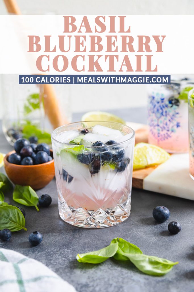 a glass of blueberry drink with text above it.
