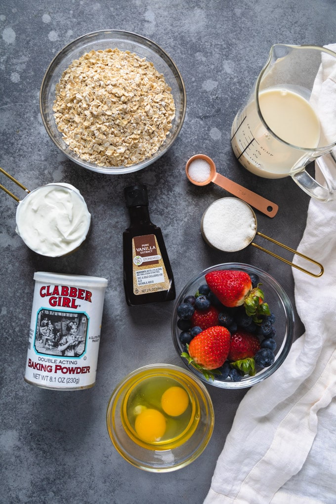 Ingredients in separate bowls and measuring cups. 