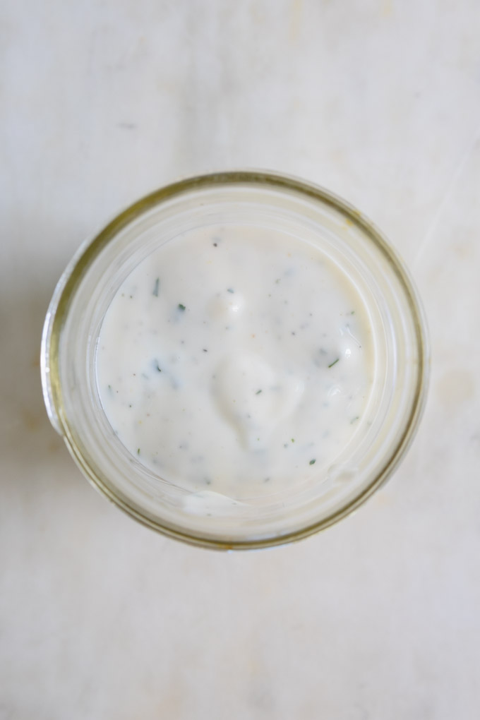 light ranch dressing in a mason jar. 