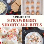 strawberry ingredients on a baking sheet and shortcake bites.