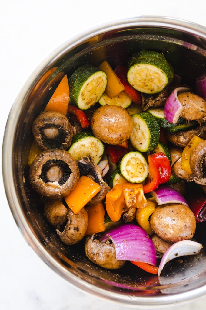 Vegetables in a bowl with marinade. 