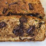 a slice of zucchini bread with chocolate chips