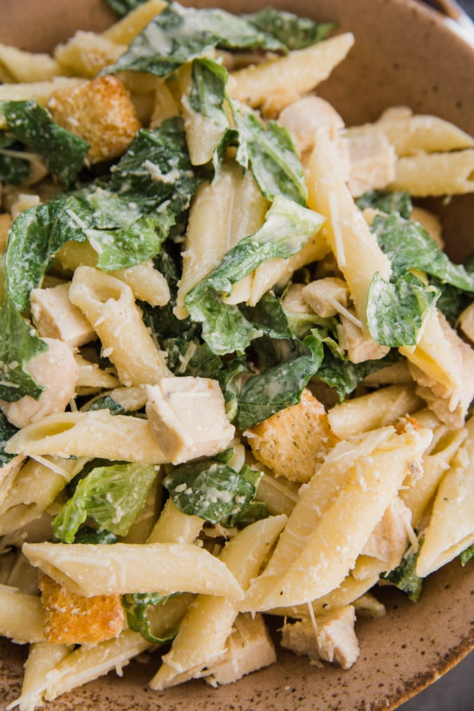 pasta coated with caesar dressing 