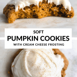 pumpkin cookies with frosting and text in the middle