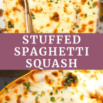 stuffed spaghetti squash with cheese on top.